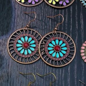 Shein Flower Earrings 🌸 Turquoise/Red